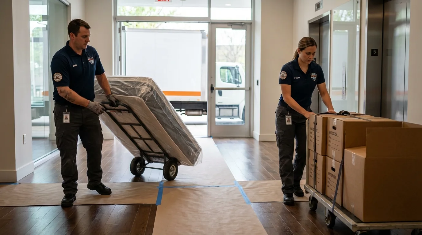 Professional apartment movers loading elevator in Castroville, CA